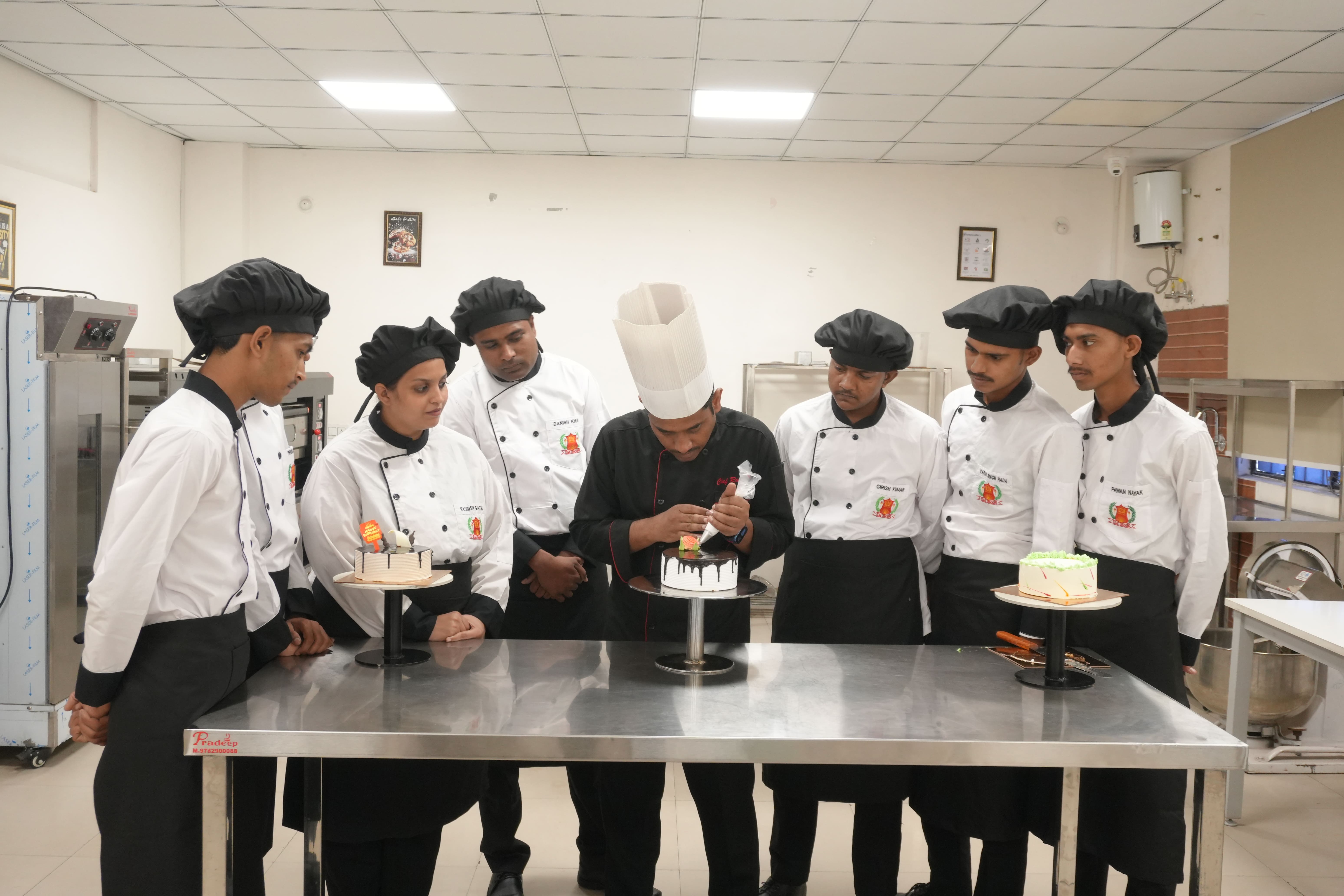 Students preparing food in hospitality training class
